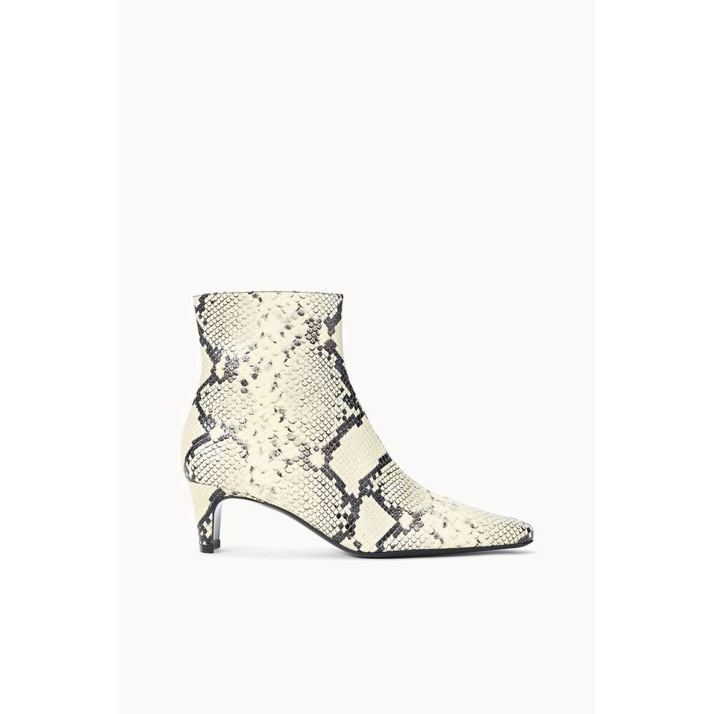 STAUD Cream and Black Snakeskin Ankle Boots